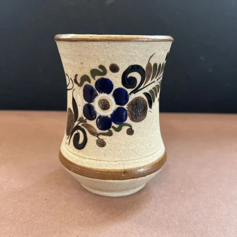 Handmade Pottery Coffee Mug With Floral And Butterfly Glaze Artwork